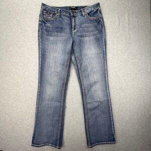 Earl Jean Womens 12AVG‎ Straight Leg Blue Denim Medium Wash Embroidered Pockets